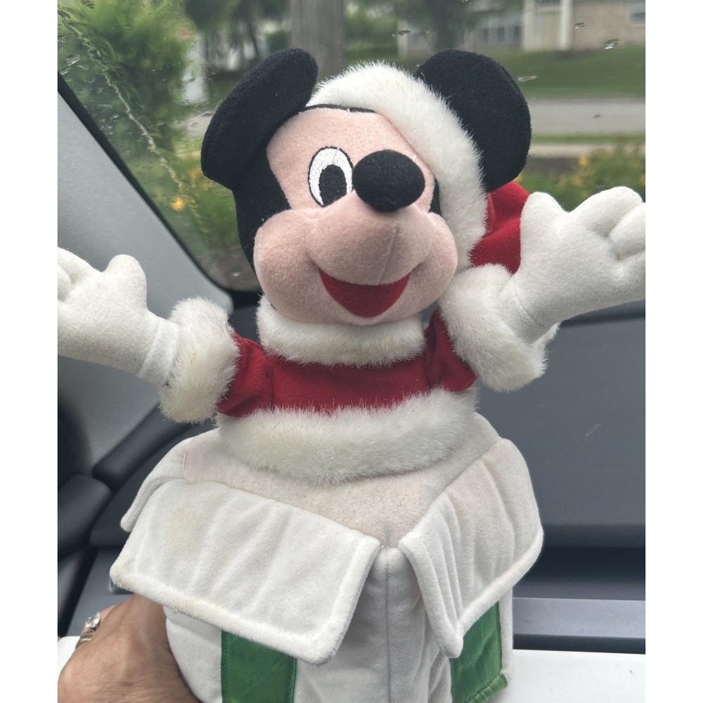 VTG Mickey Plush Tree Topper Santa Gift Box Xmas Holiday Decor W/handmade Santa - Picture 3 of 16